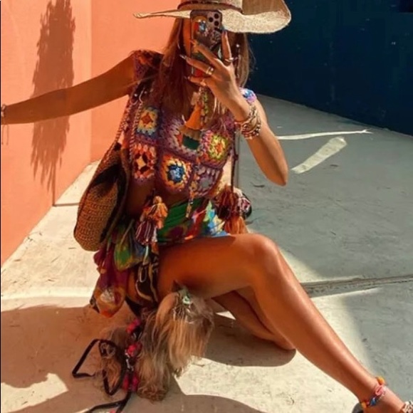 🌴NEW! Boho, multi colour, crocheted,cotton crop top - Picture 9 of 13